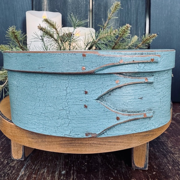 Robin’s Egg Blue Shaker Bentwood Oval Pantry Box #3 - Picture 1 of 4